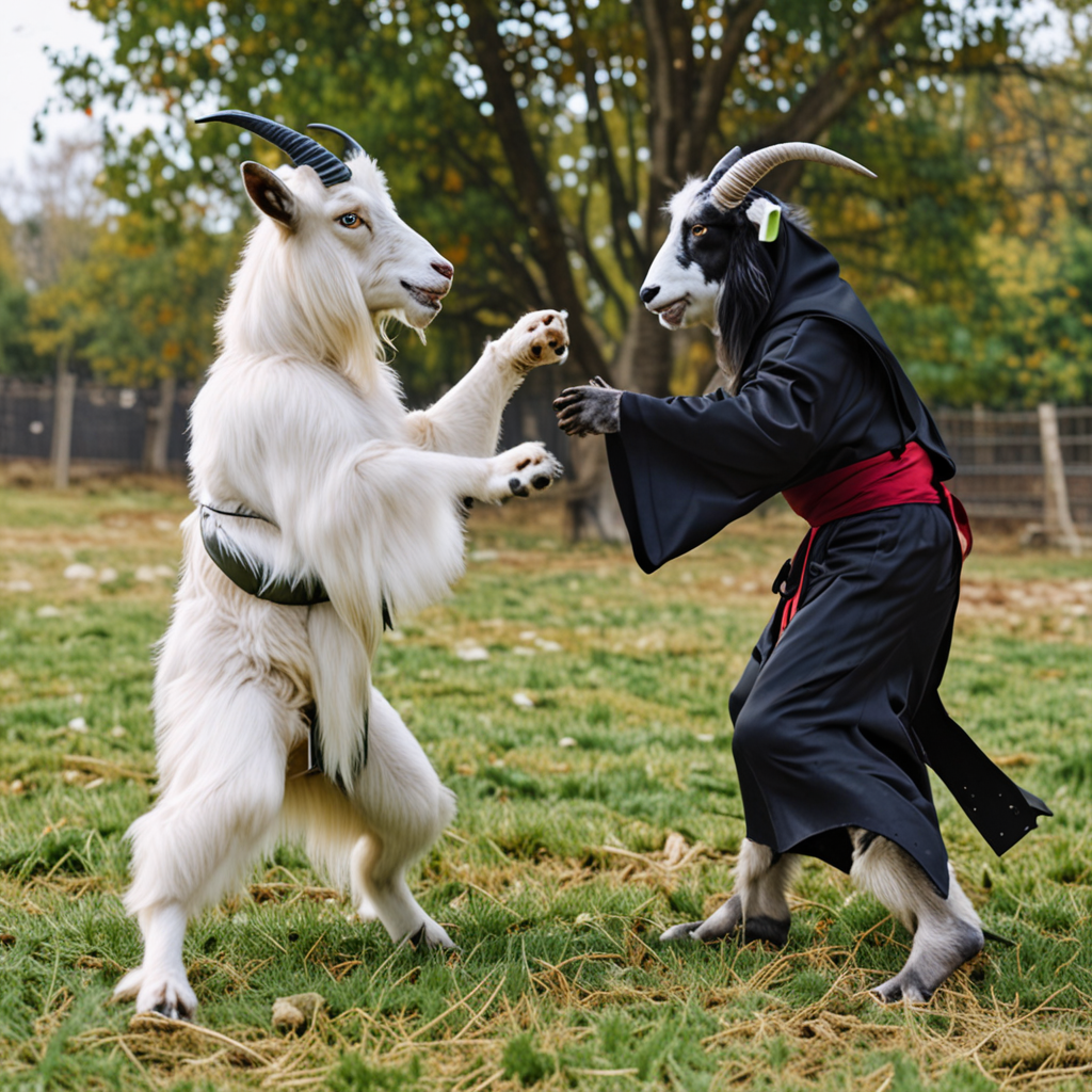 A sith lord goat from The Dark side of the Force against the Jedi lord